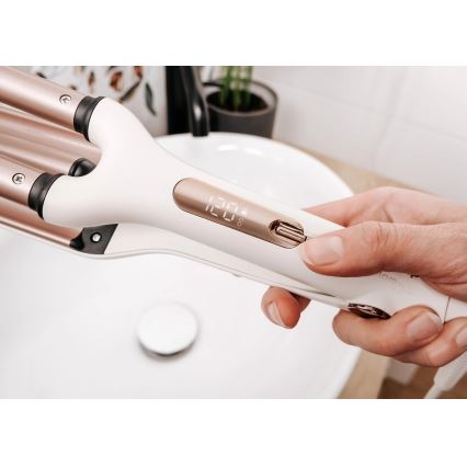 Concept KT2140 - Fer à boucler triple GLAM STYLE 100W/230V blanc/or rose