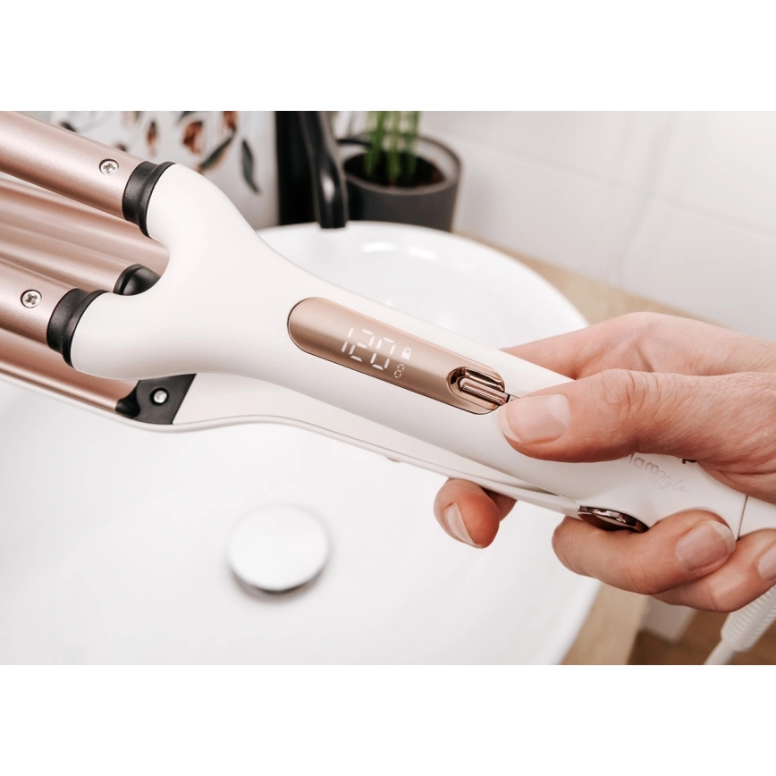 Concept KT2140 - Fer à boucler triple GLAM STYLE 100W/230V blanc/or rose