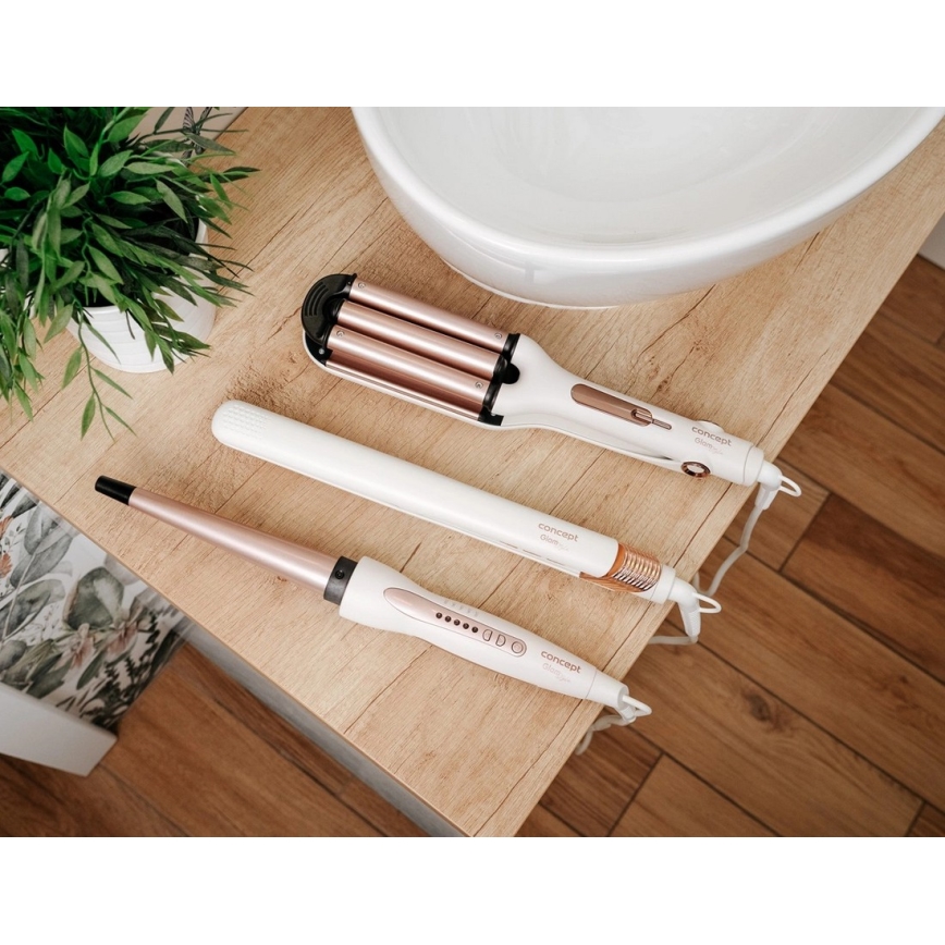 Concept KT2140 - Fer à boucler triple GLAM STYLE 100W/230V blanc/or rose
