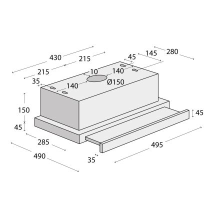 Concept OPV3150 - Uittrekbare afzuigkap 49,5 cm rvs