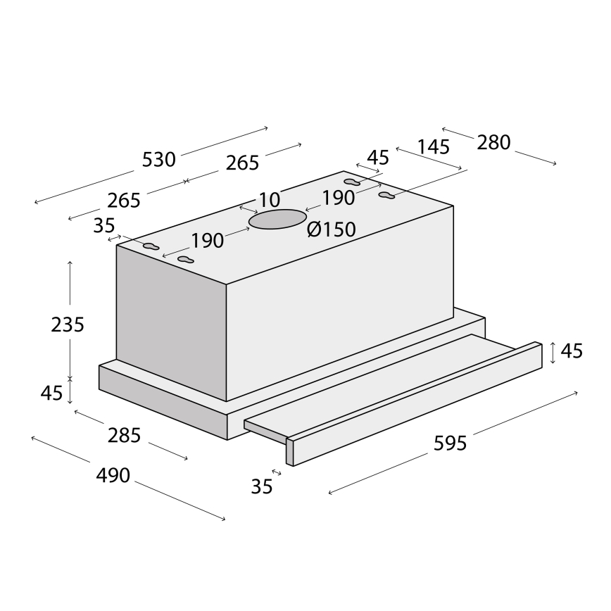 Concept OPV3860bc - Uittrekbare afzuigkap 60 cm, zwart