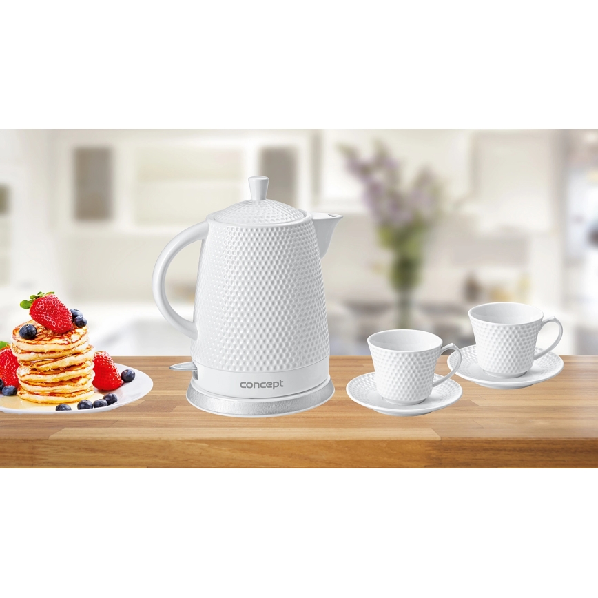 Concept RK0040 - Waterkoker 1,5 l 1500W/230V wit/keramiek + 2 kopjes met schoteltjes