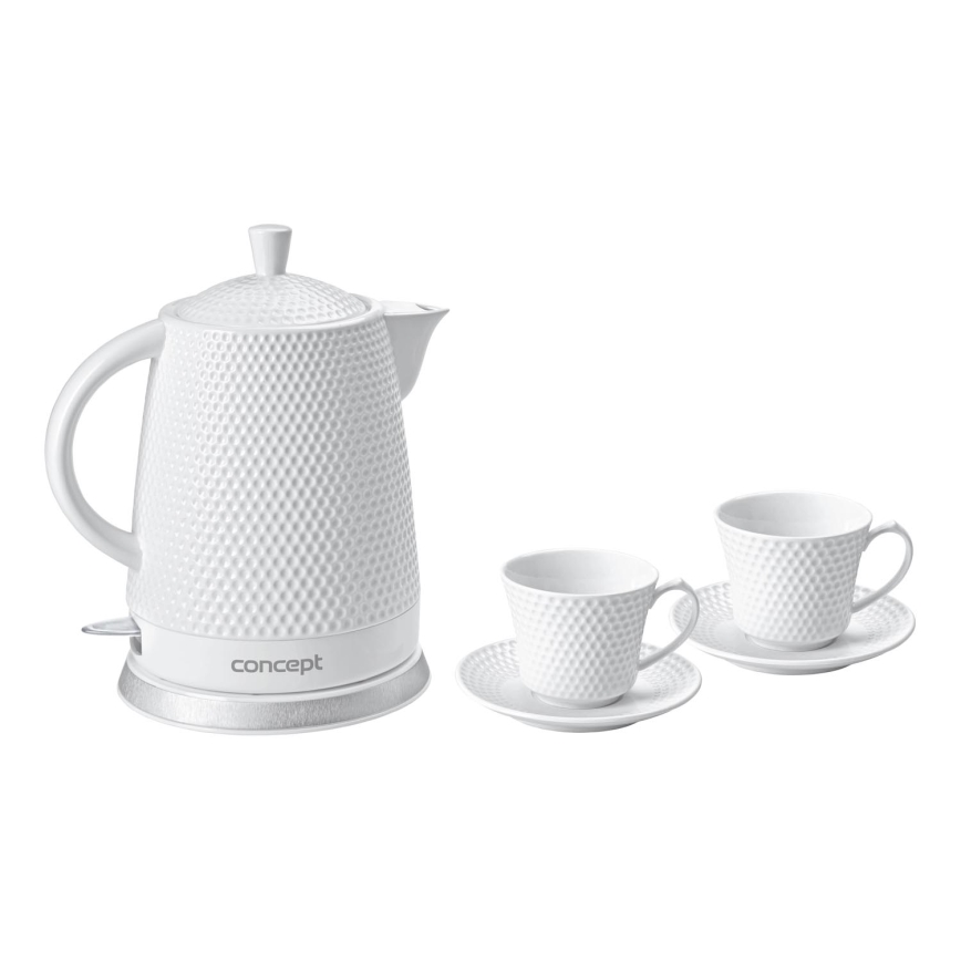 Concept RK0040 - Waterkoker 1,5 l 1500W/230V wit/keramiek + 2 kopjes met schoteltjes