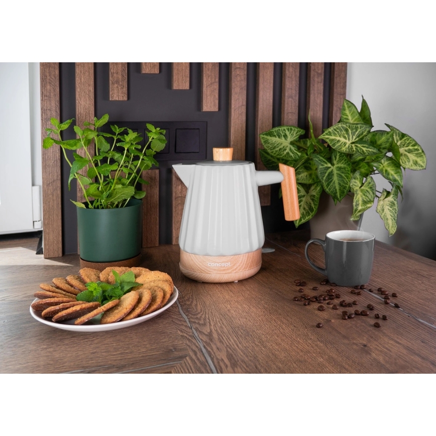 Concept RK0091 - Bouilloire électrique rapide 1,5 l 1500W/230V gris clair/décor bois/céramique
