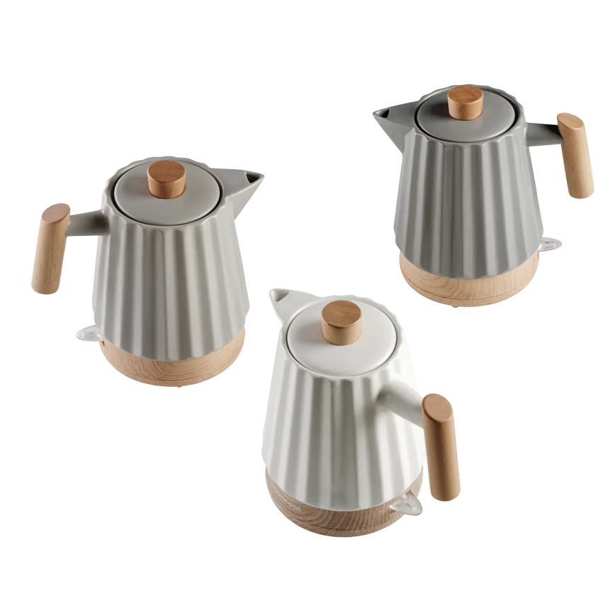 Concept RK0091 - Bouilloire électrique rapide 1,5 l 1500W/230V gris clair/décor bois/céramique