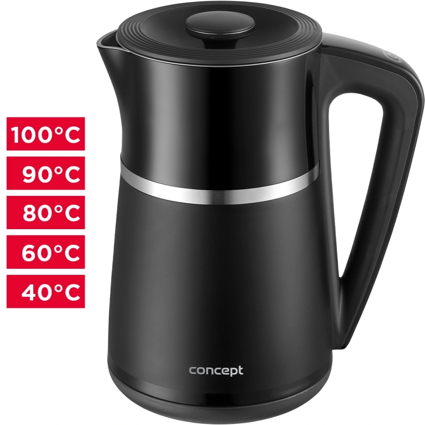Concept RK3100 - Bouilloire électrique à réglage de la température 1,7 l 2200W/230V noire