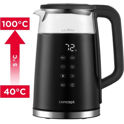 Concept RK4100 - Bouilloire électrique à régulation de la température, 1,7 l, 2200 W/230 V, noir