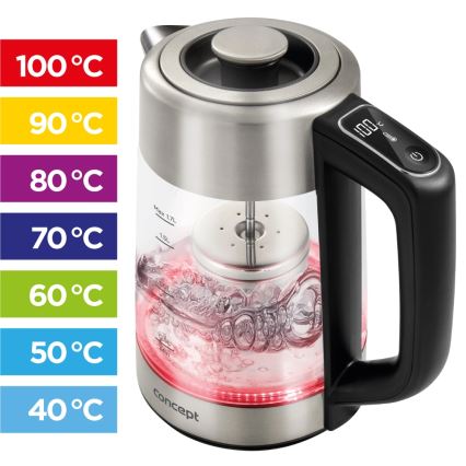 Concept RK4190 - Bouilloire électrique avec réglage de la température et filtre, 1,7 l, 2200 W/230 V, inox
