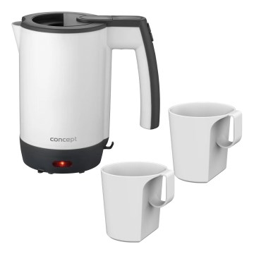 Concept RK7030 - Reiswaterkoker 0,5 l 1080W/230V grijs/wit + 2 kopjes
