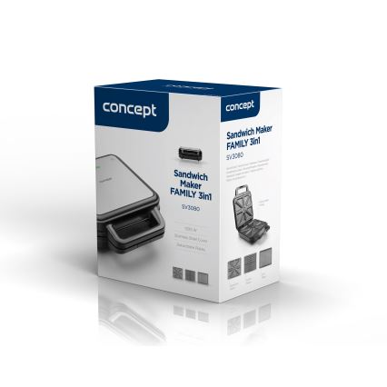 Concept SV3080 - Broodrooster FAMILY 3-in-1 1200W/230V zwart/roestvrij staal