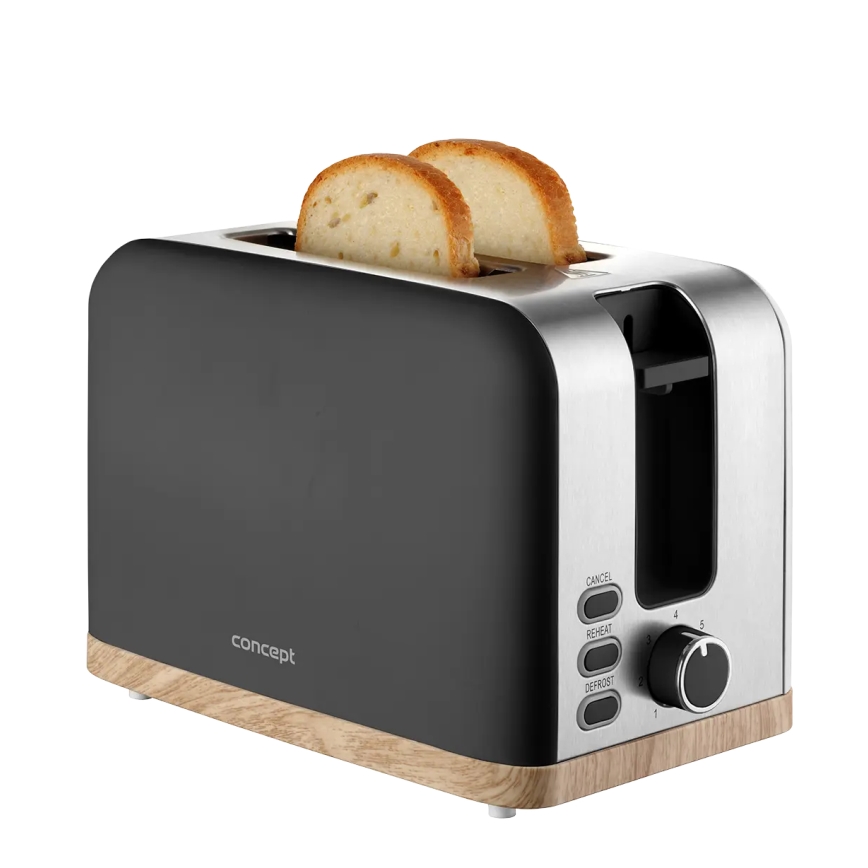 Concept TE2016 - Broodrooster met twee sleuven en opwarmrek 930W/230V zwart