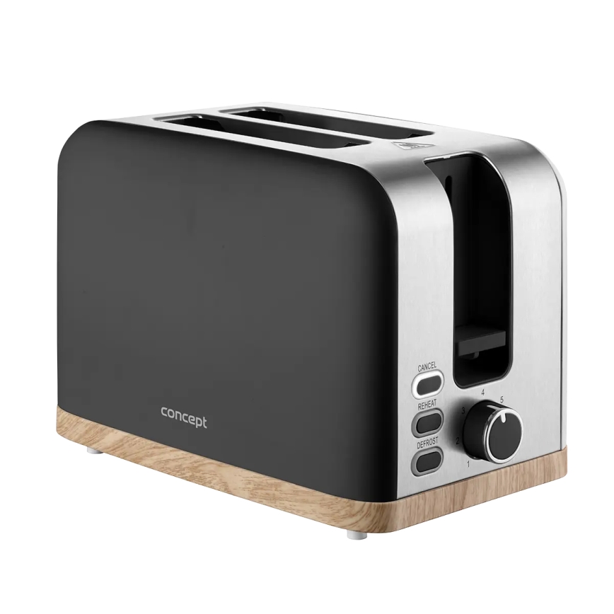 Concept TE2016 - Broodrooster met twee sleuven en opwarmrek 930W/230V zwart