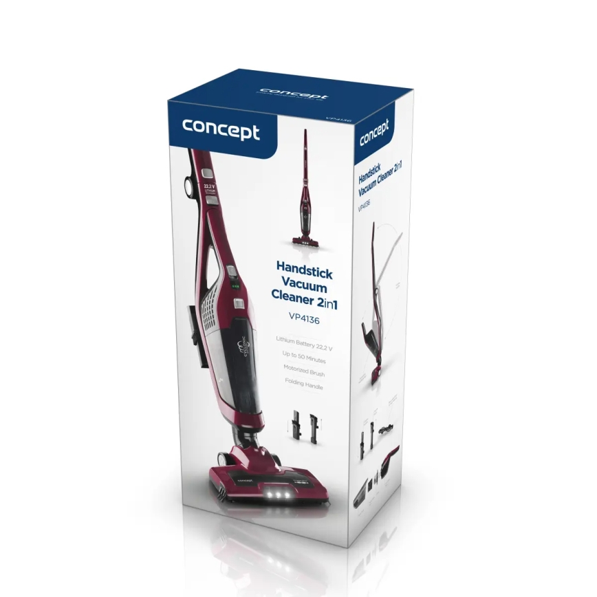 Concept VP4136 - Aspirateur-balai sans fil 2 en 1 100W/22,2V 2200 mAh rouge