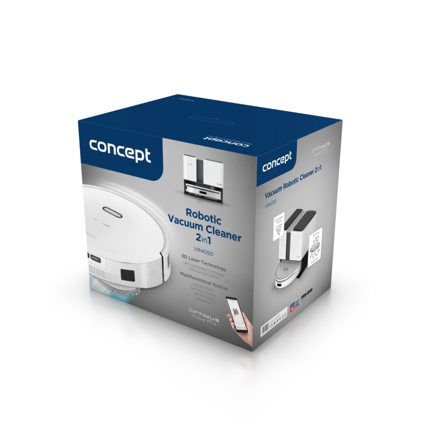 Concept VR4050 - Slimme 2-in-1 robotstofzuiger met dweil OPTIMUS AQUA PRO LASER 3D 600W/230V 5200 mAh Wi-Fi wit