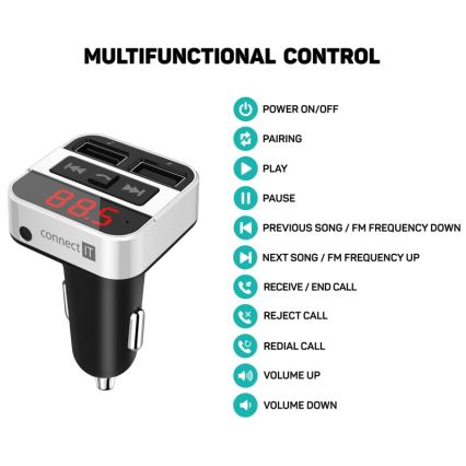 CONNECT IT CCC-8800-SL - Émetteur FM pour voiture avec fonction mains libres noir/argent