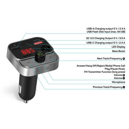 CONNECT IT CCC-8900-AN - FM-zender voor in de auto met handsfree-functie zwart/zilver