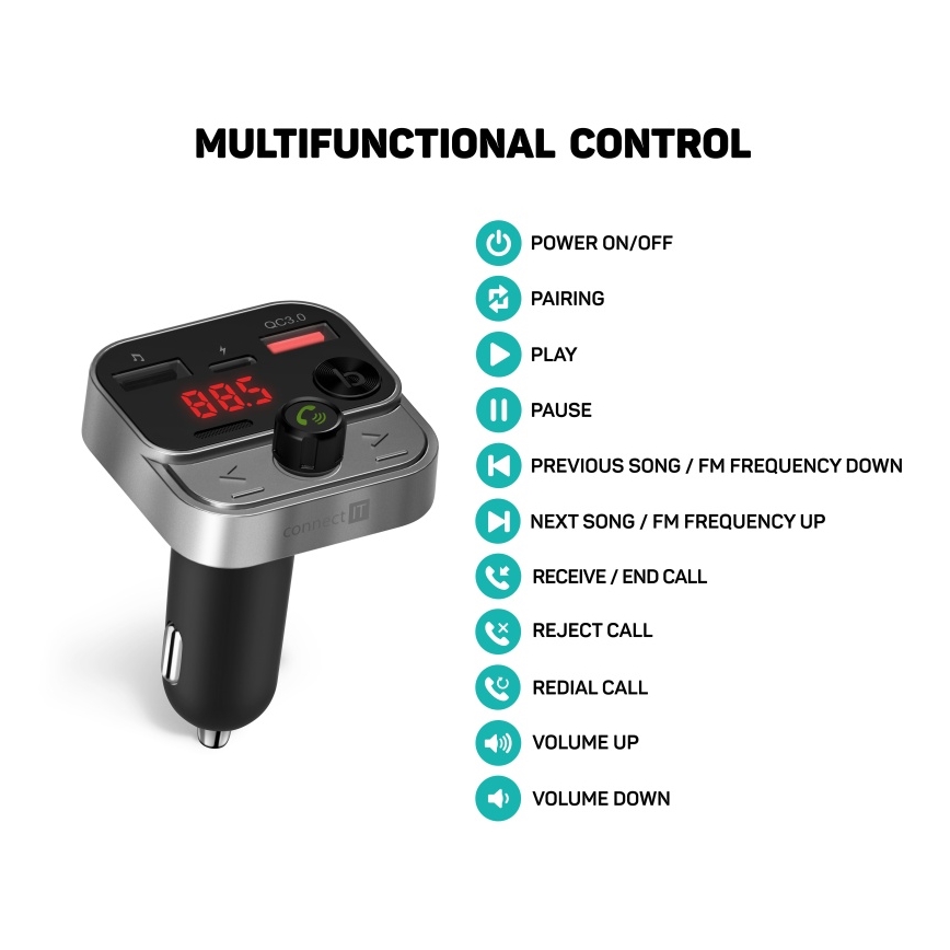 CONNECT IT CCC-8900-AN - FM-zender voor in de auto met handsfree-functie zwart/zilver