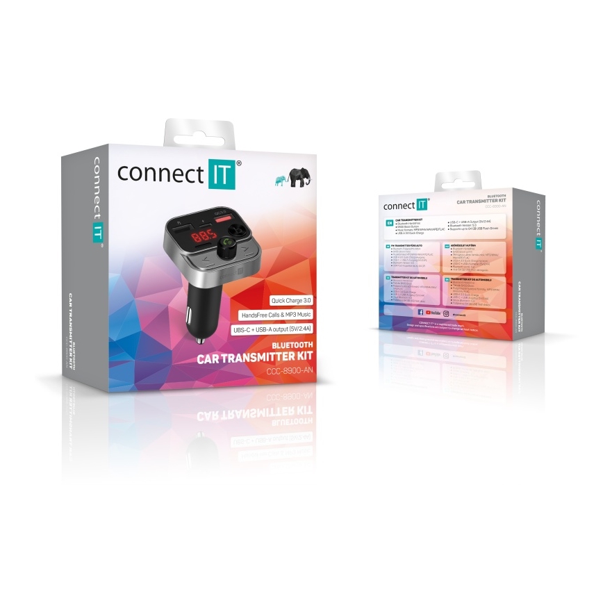 CONNECT IT CCC-8900-AN - FM-zender voor in de auto met handsfree-functie zwart/zilver