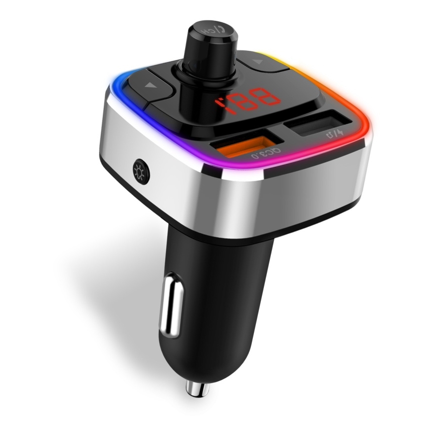 CONNECT IT CCC-9090-SL - LED RGB FM-autozender met handsfreefunctie zwart/zilver