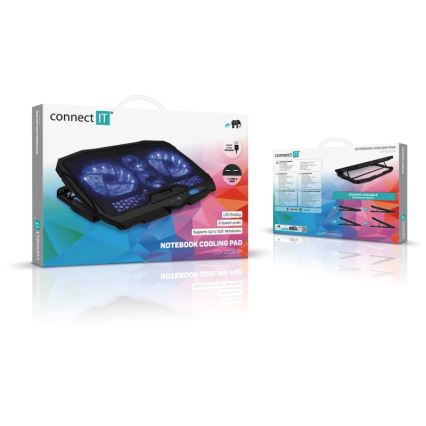 CONNECT IT CCP-2200-BK - Koelpad voor laptop 4x ventilator 2xUSB zwart//blauw