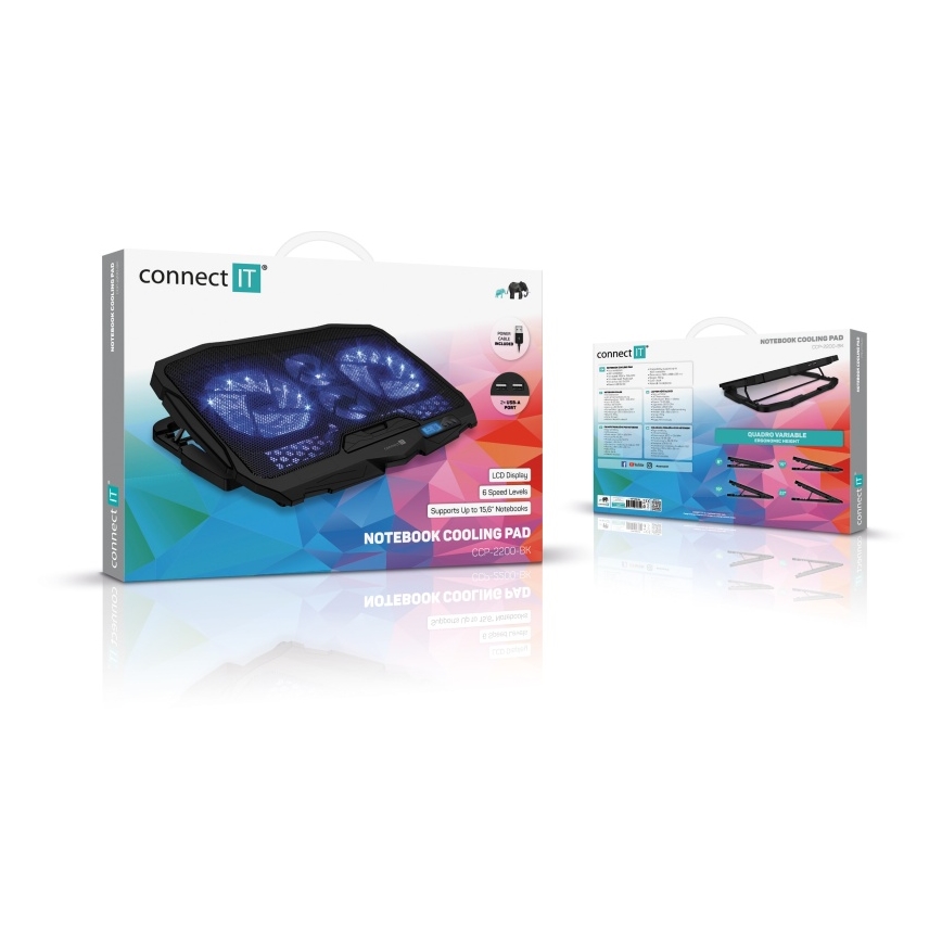 CONNECT IT CCP-2200-BK - Koelpad voor laptop 4x ventilator 2xUSB zwart//blauw