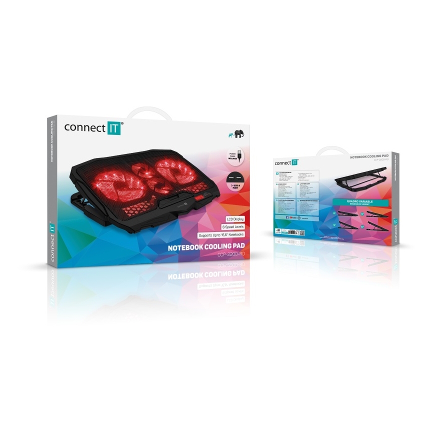 CONNECT IT CCP-2200-RD - Koelpad voor laptop 4x ventilator 2xUSB zwart/rood