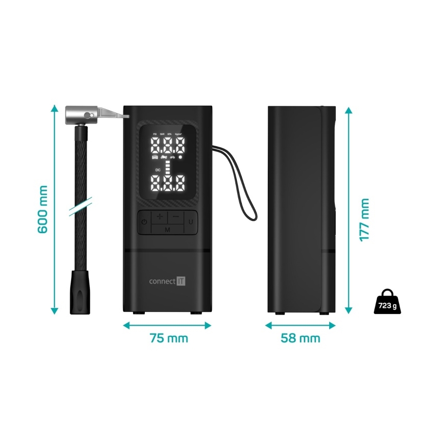 CONNECT IT CFF-4500-BK - Compresseur numérique de poche AirFlow 80W/6000 mAh noir