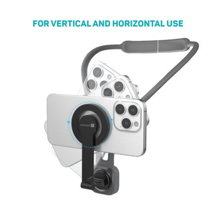 CONNECT IT CFF-6020-GY - Support de téléphone magnétique flexible à porter autour du cou, compatible MagSafe