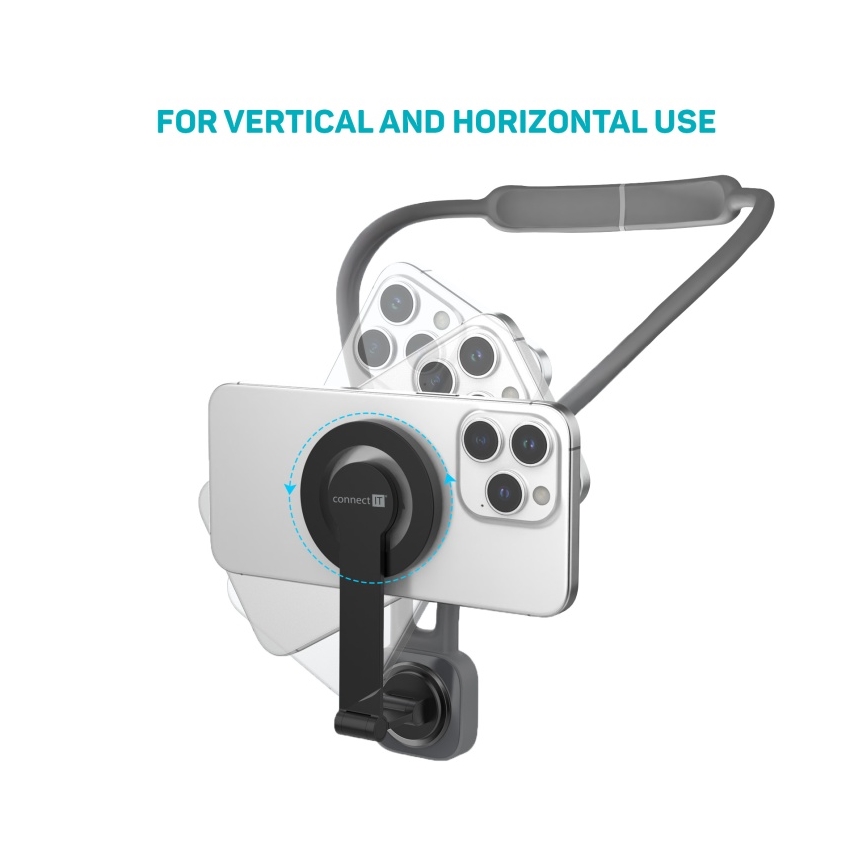 CONNECT IT CFF-6020-GY - Support de téléphone magnétique flexible à porter autour du cou, compatible MagSafe