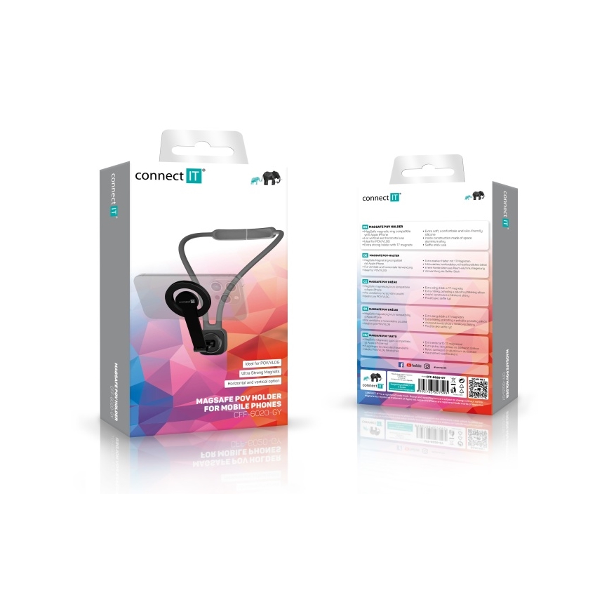 CONNECT IT CFF-6020-GY - Support de téléphone magnétique flexible à porter autour du cou, compatible MagSafe