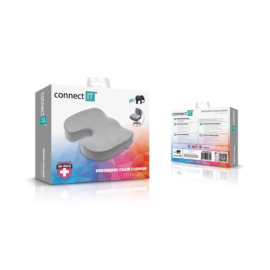 CONNECT IT CFH-5290-GY - Ergonomisch stoelkussen grijs
