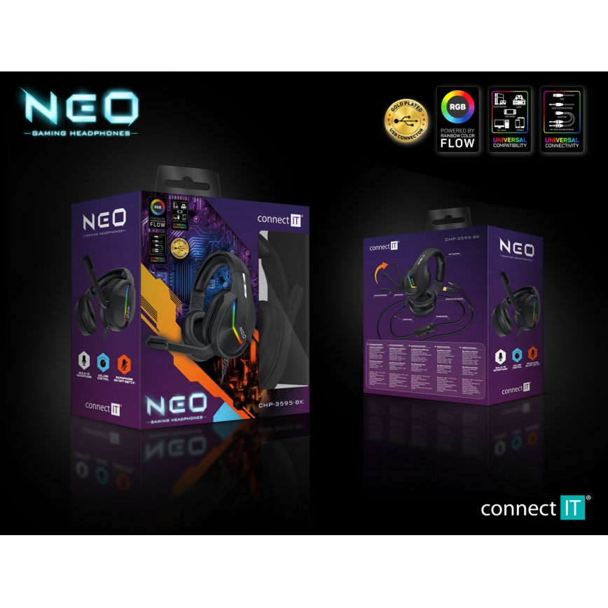 CONNECT IT CHP-3595-BK - LED RGB Bedrade gaming-koptelefoons met een microfoon zwart