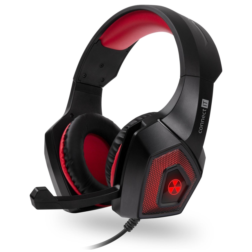 CONNECT IT CHP-5500-RD - Casque gaming filaire LED avec un micro noir/rouge