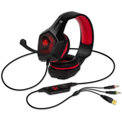 CONNECT IT CHP-5500-RD - Casque gaming filaire LED avec un micro noir/rouge