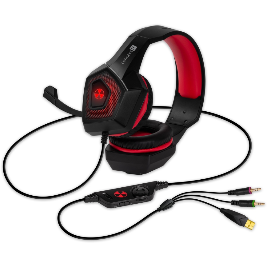 CONNECT IT CHP-5500-RD - Casque gaming filaire LED avec un micro noir/rouge