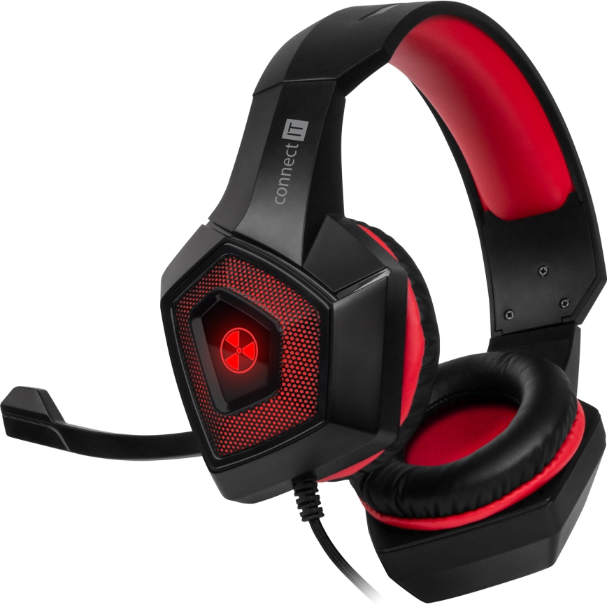 CONNECT IT CHP-5500-RD - Casque gaming filaire LED avec un micro noir/rouge