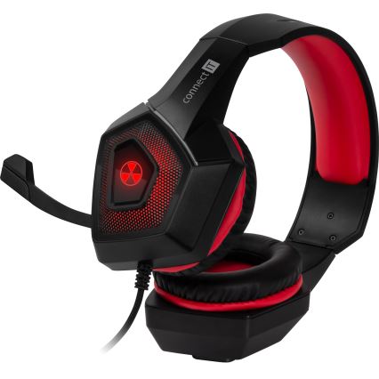 CONNECT IT CHP-5500-RD - Casque gaming filaire LED avec un micro noir/rouge