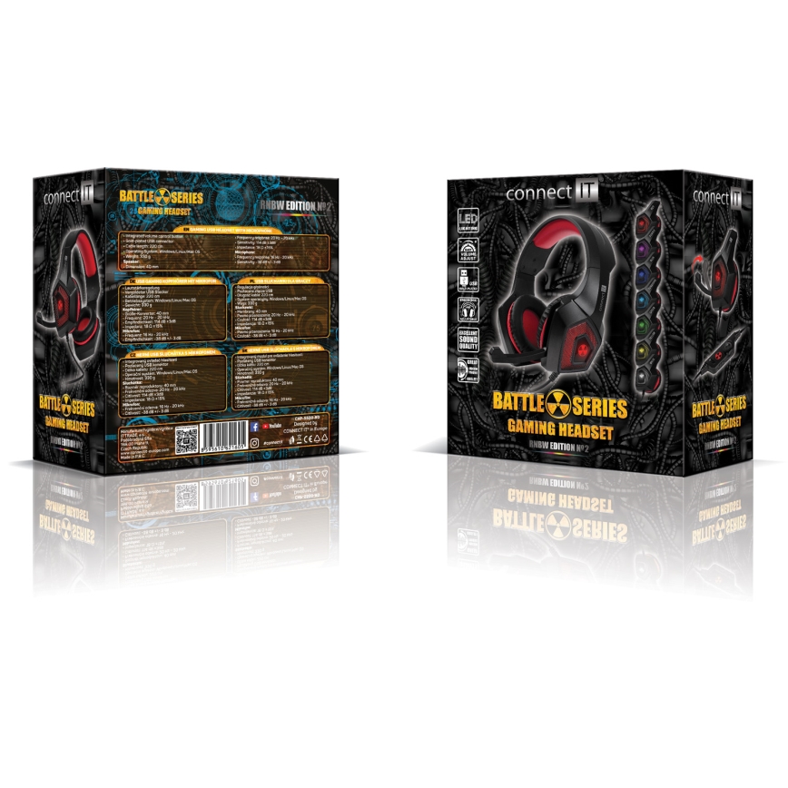 CONNECT IT CHP-5500-RD - Casque gaming filaire LED avec un micro noir/rouge