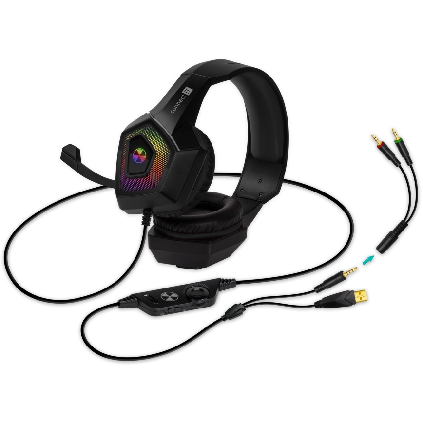 CONNECT IT CHP-5600-BK - LED RGB Bedrade gaming-koptelefoons met een microfoon zwart