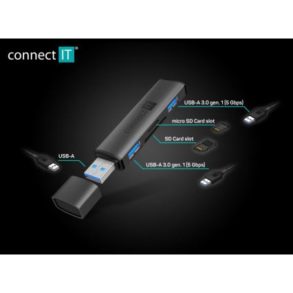 CONNECT IT CHU-4060-AN - USB-A hub met geheugenkaartlezer 4in1