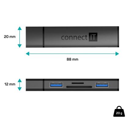 CONNECT IT CHU-4060-AN - USB-A hub met geheugenkaartlezer 4in1