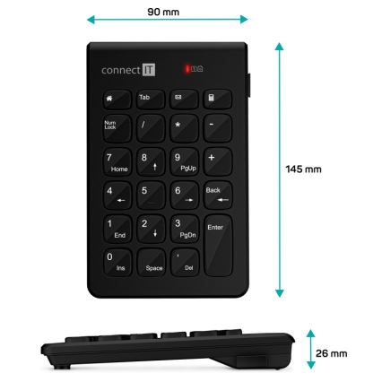 CONNECT IT CKB-0062-BK - Draadloos numeriek toetsenbord 1xAAA zwart