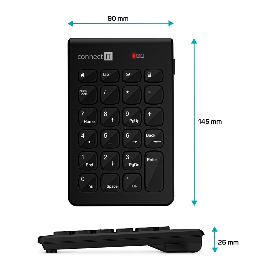 CONNECT IT CKB-0062-BK - Draadloos numeriek toetsenbord 1xAAA zwart