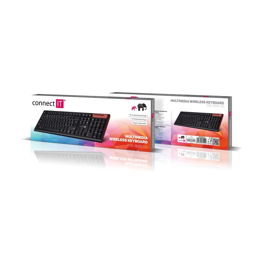 CONNECT IT CKB-3000-CS - Clavier multimédia sans fil avec localisation CZ/SK 2xAAA noir