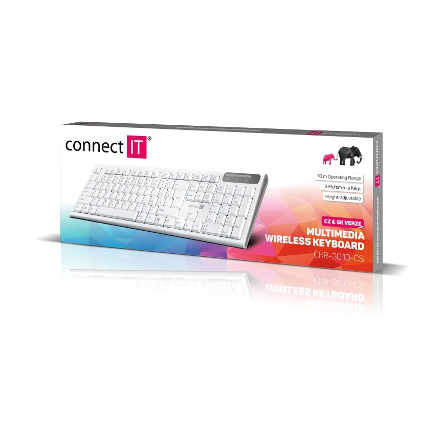 CONNECT IT CKB-3010-CS - Clavier multimédia sans fil avec localisation CZ/SK 2xAAA blanc