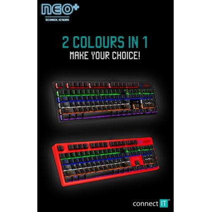 CONNECT IT CKB-3591-CS - LED RGB Bedraad gamingtoetsenbord met CZ/SK-lokalisatie zwart + rood Frame