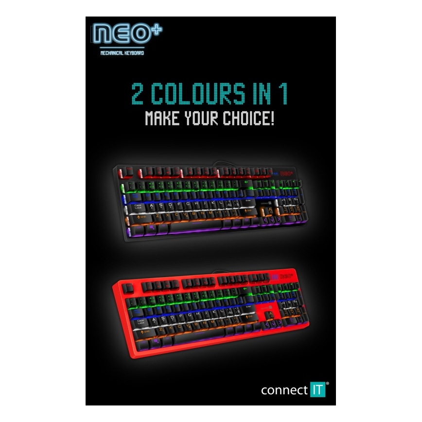 CONNECT IT CKB-3591-CS - LED RGB Bedraad gamingtoetsenbord met CZ/SK-lokalisatie zwart + rood Frame