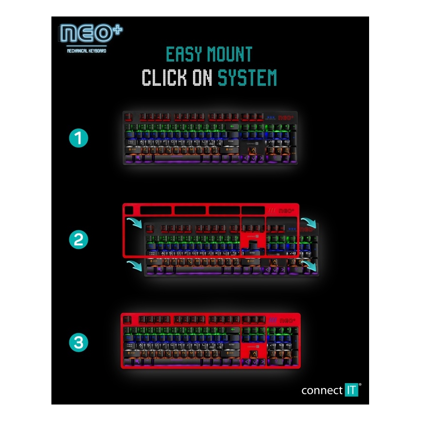 CONNECT IT CKB-3591-CS - LED RGB Bedraad gamingtoetsenbord met CZ/SK-lokalisatie zwart + rood Frame