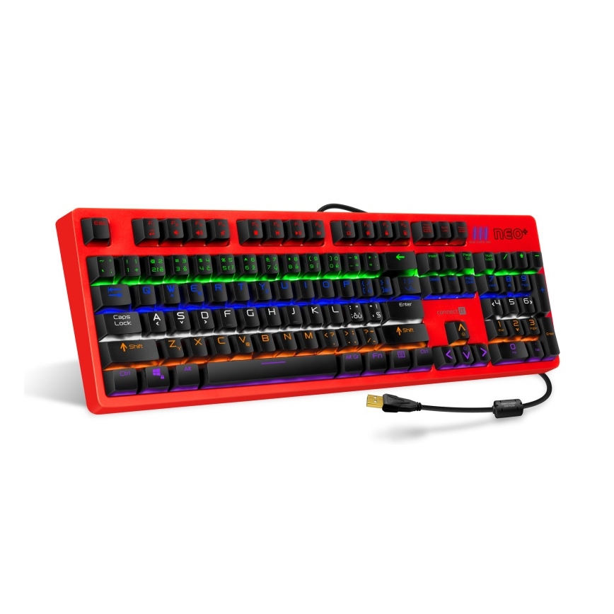 CONNECT IT CKB-3591-CS - LED RGB Bedraad gamingtoetsenbord met CZ/SK-lokalisatie zwart + rood Frame