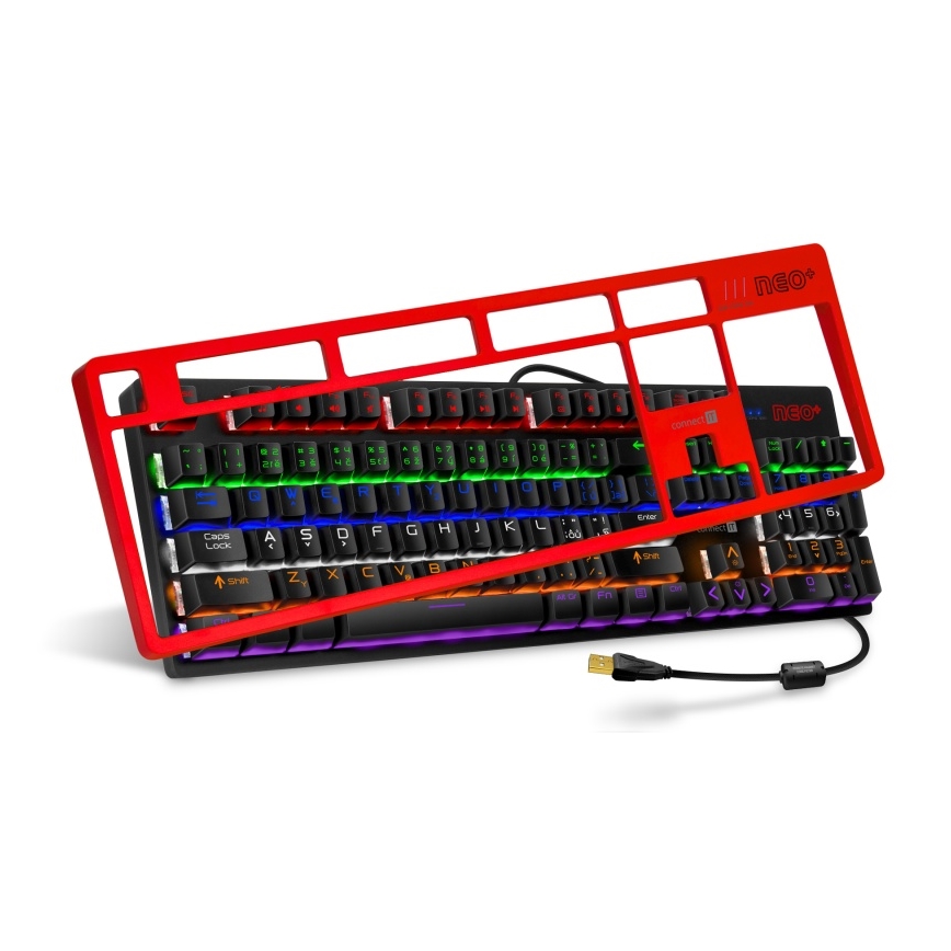 CONNECT IT CKB-3591-CS - LED RGB Bedraad gamingtoetsenbord met CZ/SK-lokalisatie zwart + rood Frame